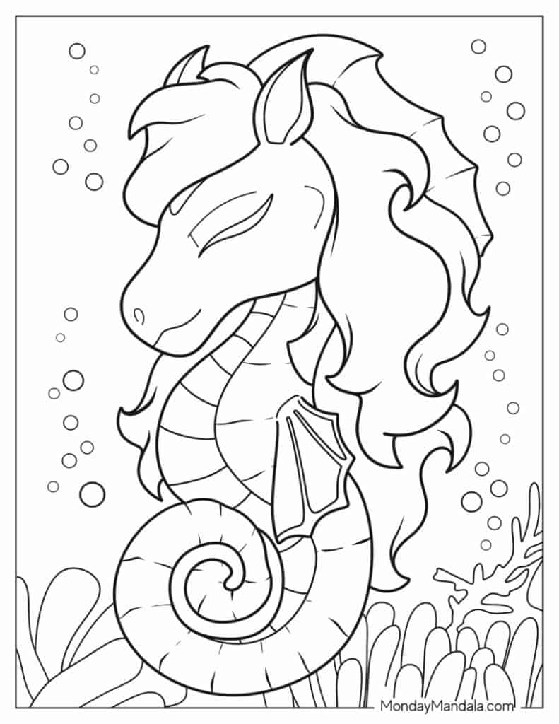 Seahorse coloring pages free pdf printables