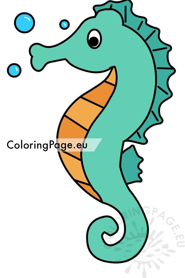 Green seahorse printable coloring page