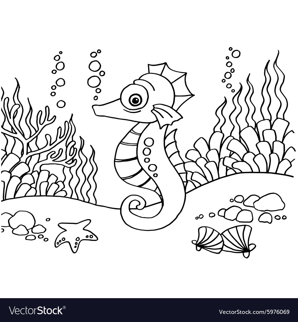 Seahorse coloring pages royalty free vector image