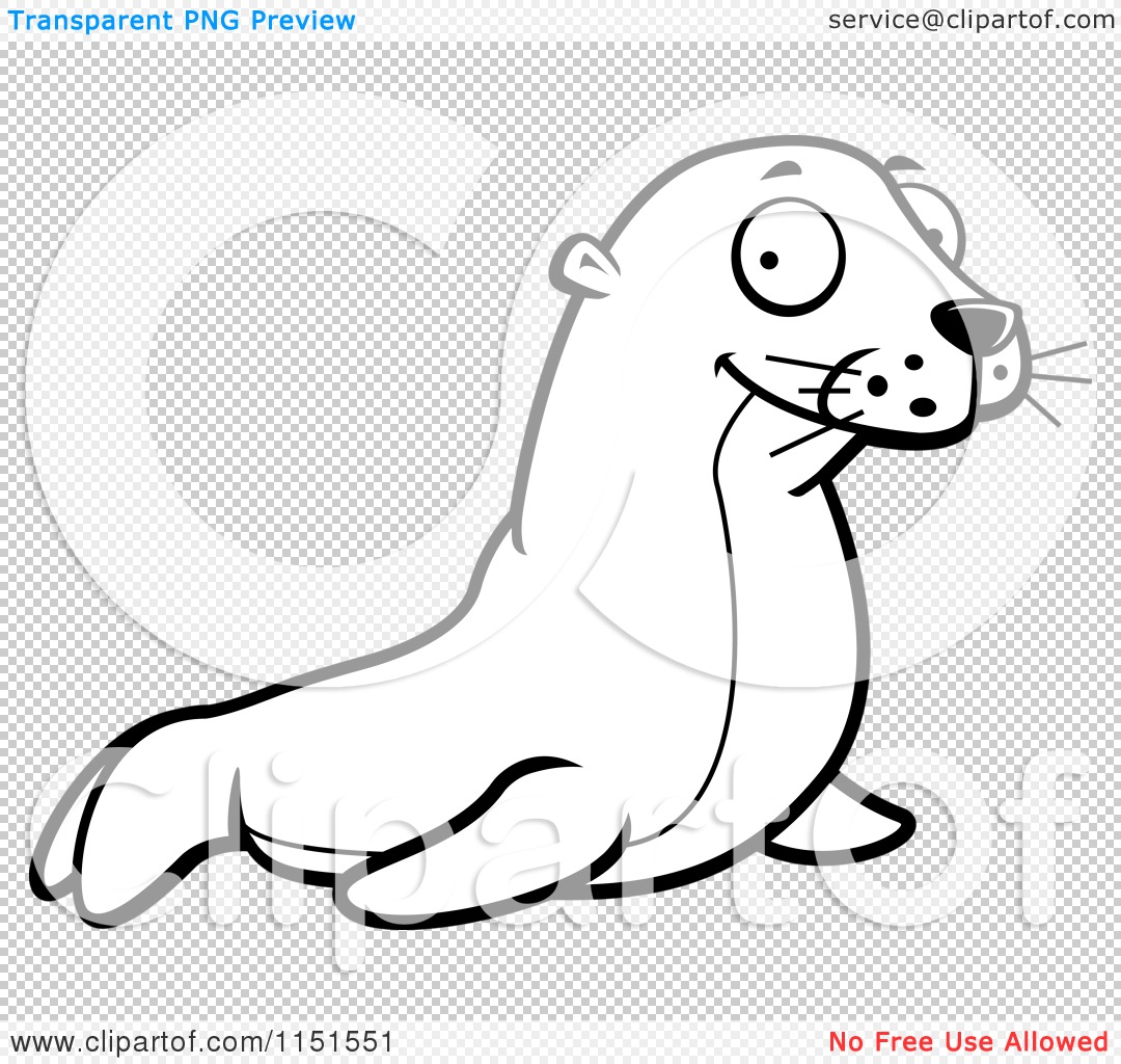 Cartoon clipart of a black and white cute seal