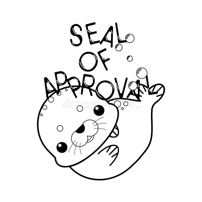 Cartoon seal of approval coloring page for kids stock vector