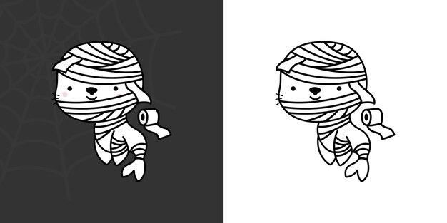 Premium vector set clipart halloween seal coloring page and colored illustration clip art kawaii halloween animal