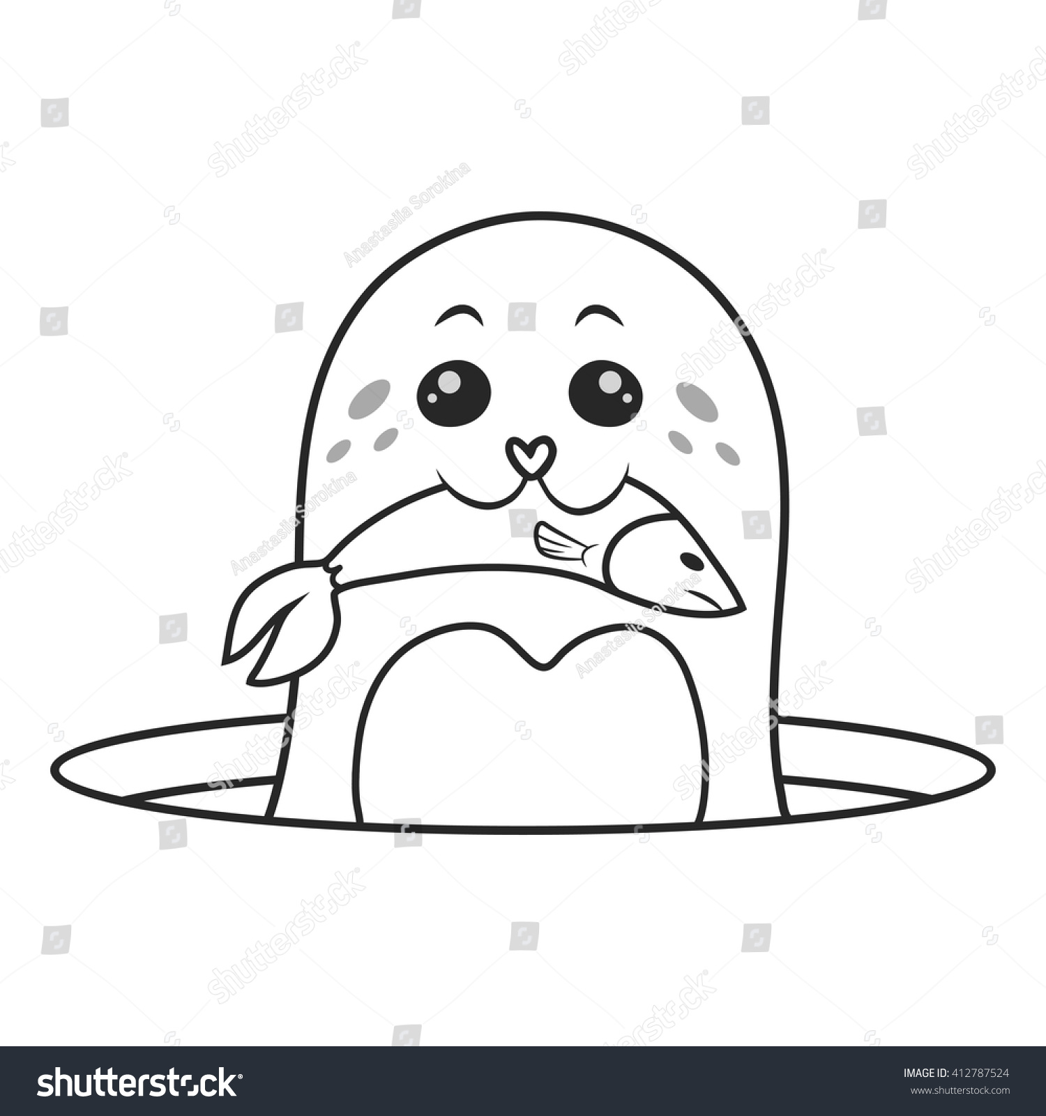 Seals eat fish coloring book vector stock vector royalty free
