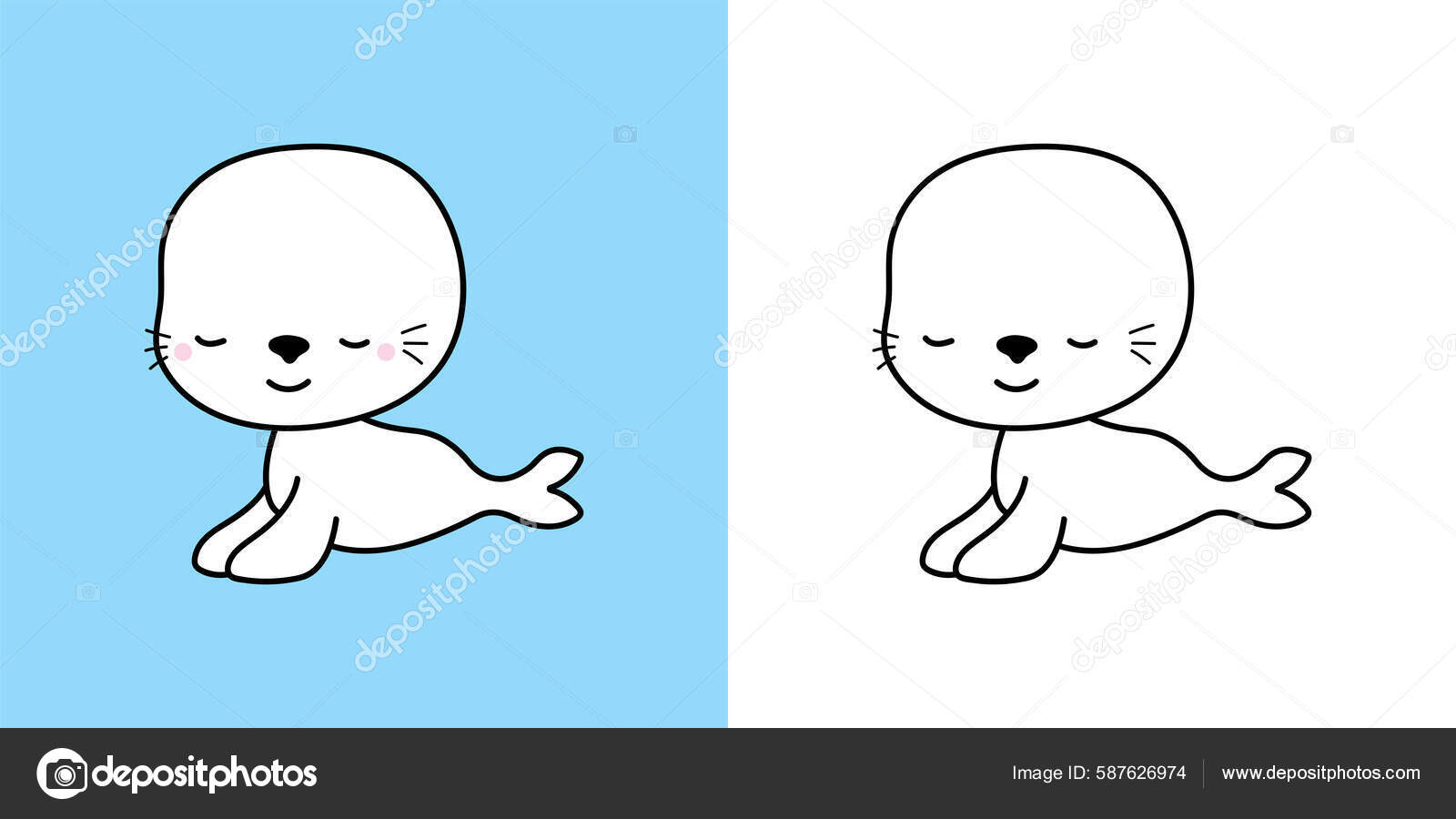 Kawaii seal clipart multicolored black white cute kawaii fur seal stock vector by artvarstudio