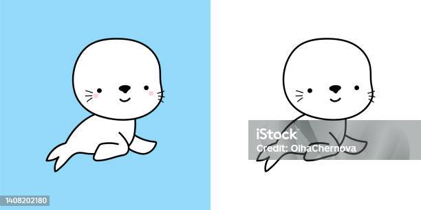 Cute fur seal clipart illustration and black and white funny clip art seal vector illustration of