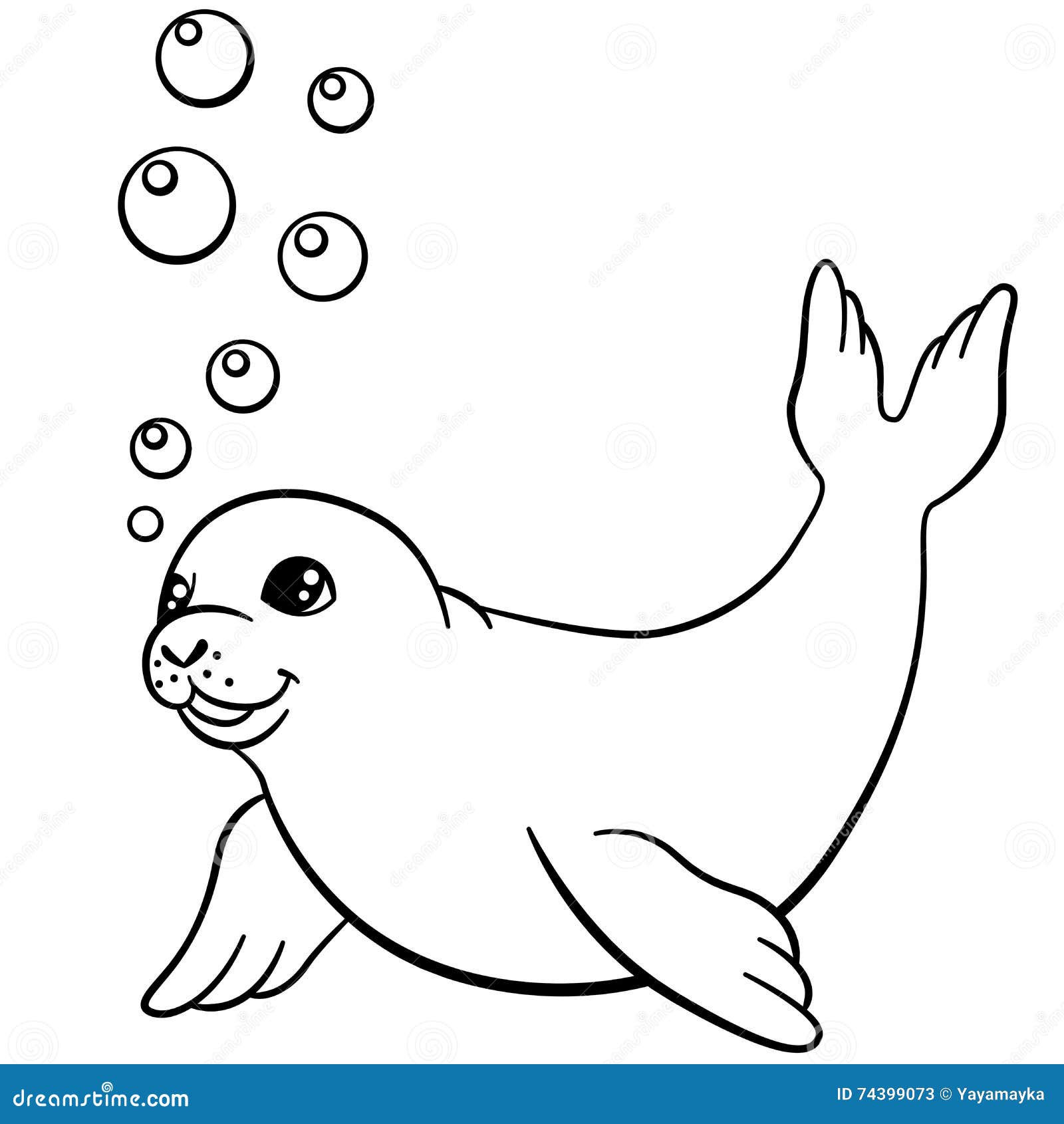 Coloring pages little cute baby seal swims stock vector