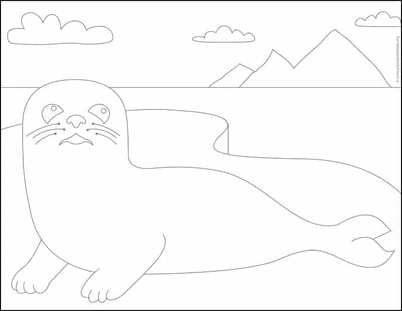 Easy how to draw a seal tutorial and seal coloring page