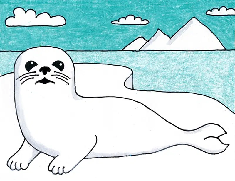 Easy how to draw a seal tutorial and seal coloring page