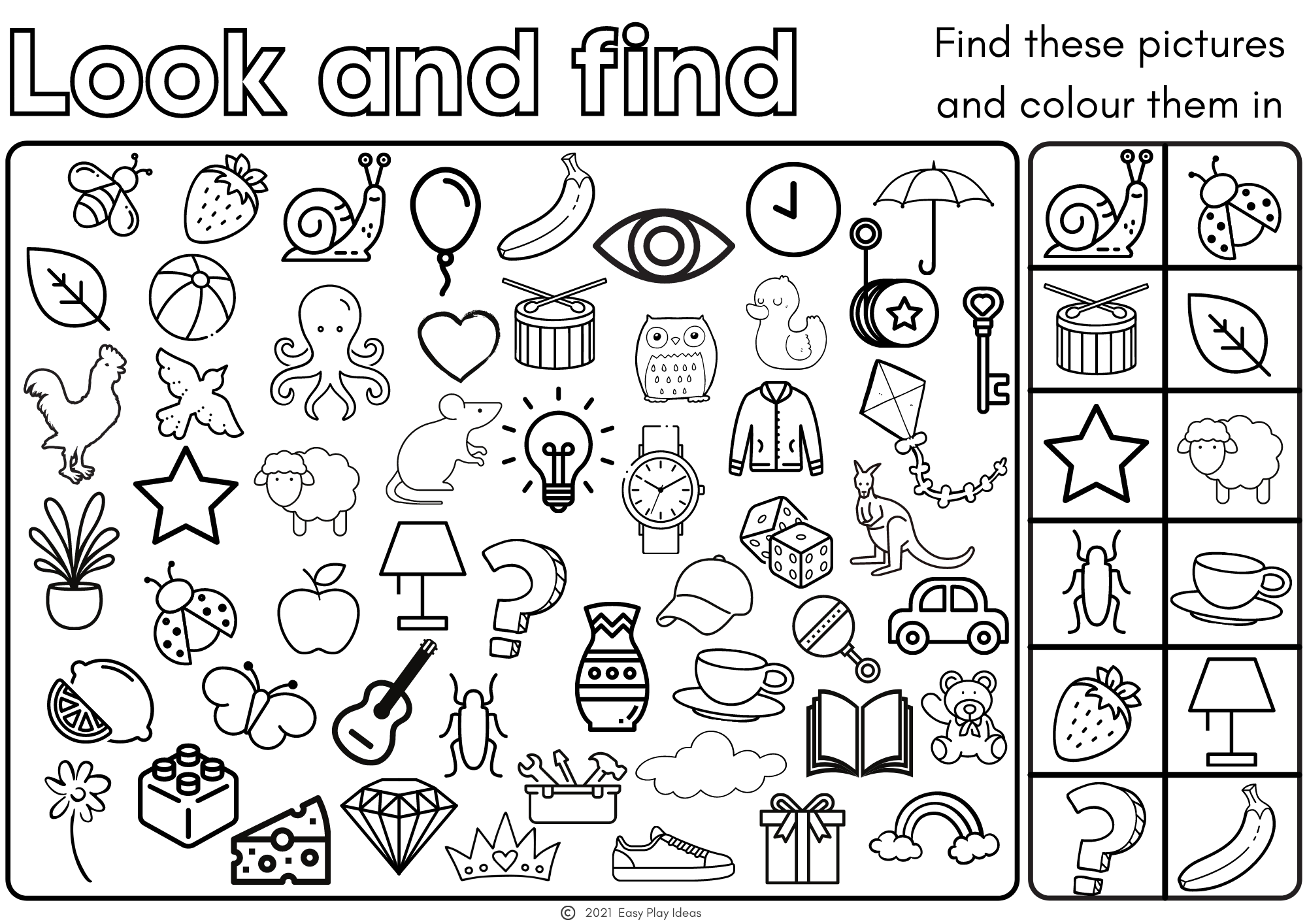 Look and find free colouring page â easy play ideas for kids