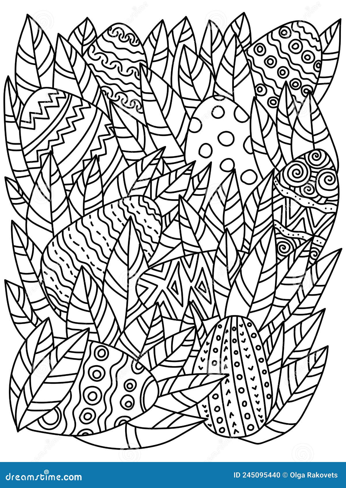 Find the hidden eggs coloring page for kids with a search task for easter activities stock vector