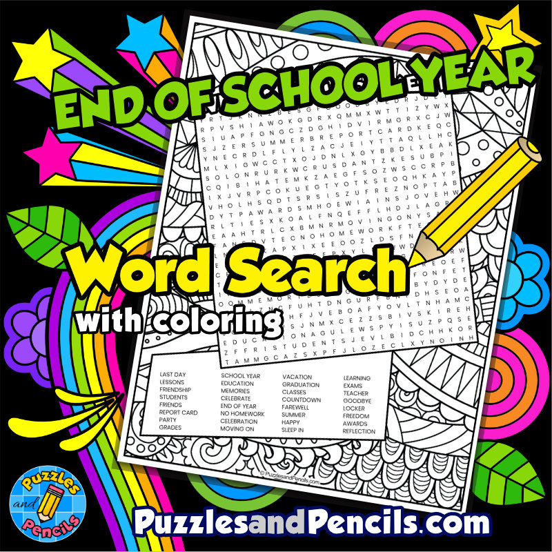 End of school year word search puzzle activity page with coloring last day of school wordsearch made by teachers