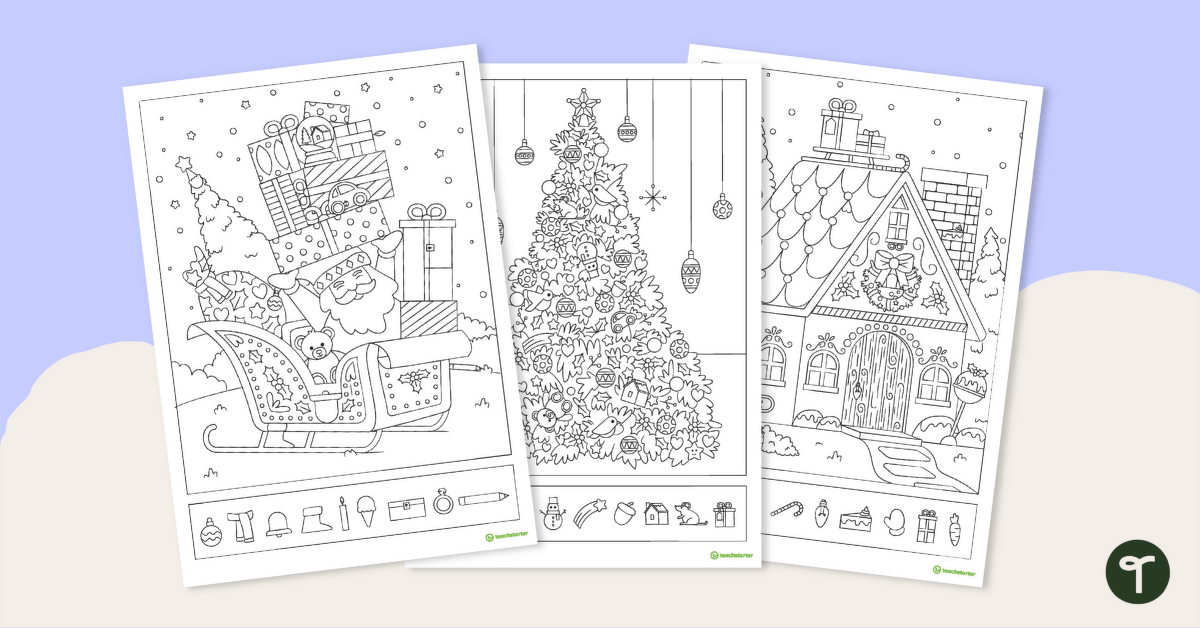 Christmas hidden picture puzzles teach starter