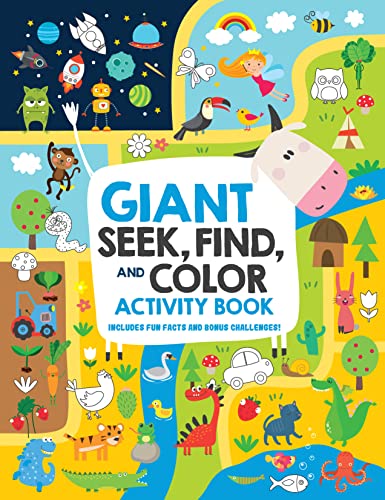 Giant seek find and color activity book includes fun facts and bonus challenges happy fox books search