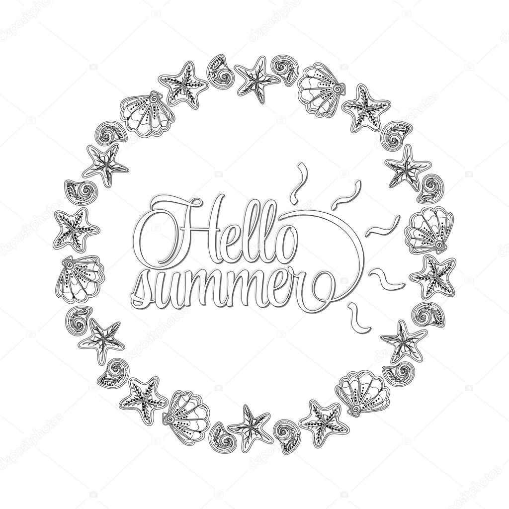 Seashell border frame ocean pattern vector vintage illustration sketch coloring book page for adulthand drawn artwork beach concept for restaurant menu card ticket logo label etc hello summer stock vector by leezarius