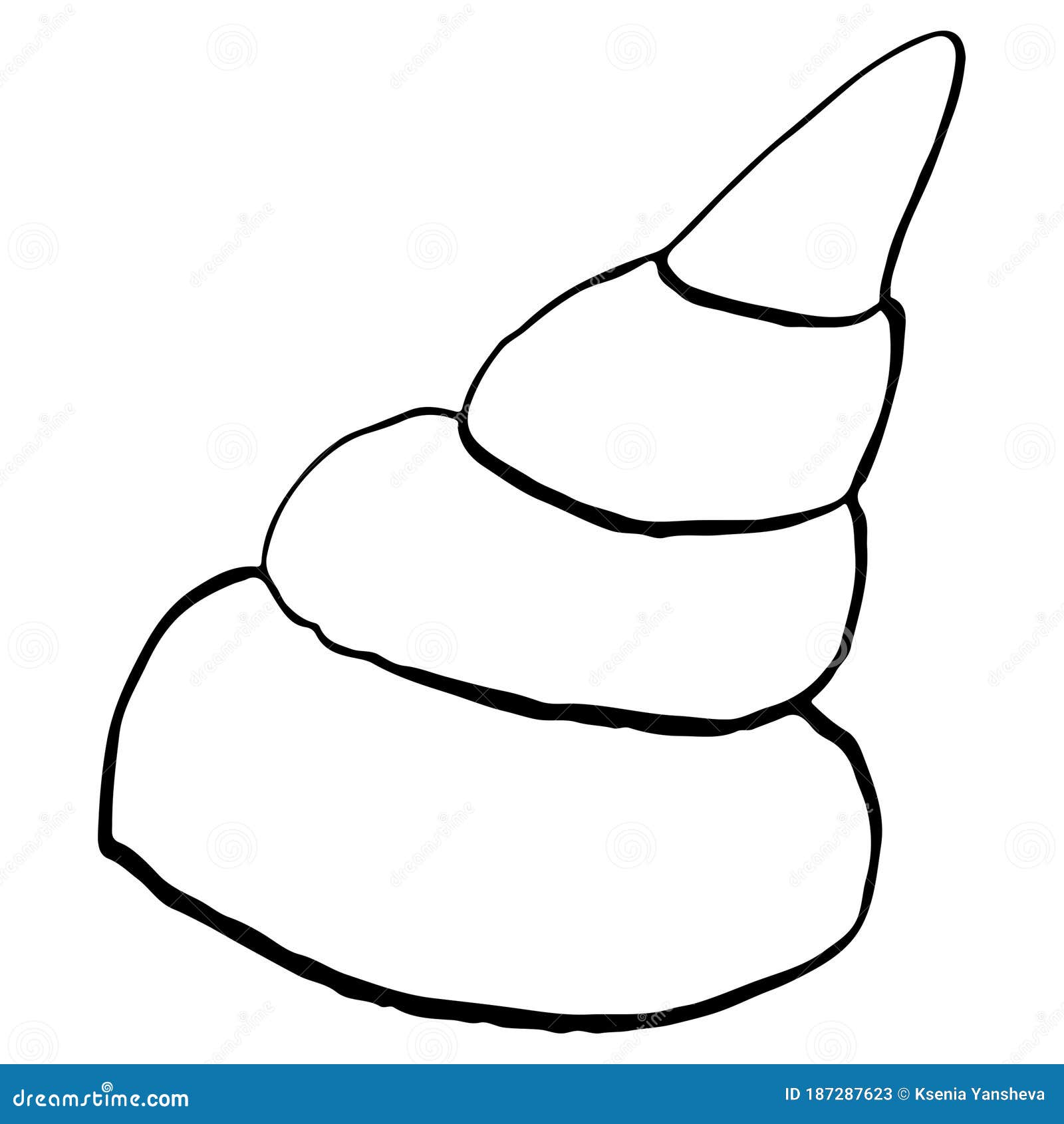 Cute seashell spiral coloring page digital doodle outline art stock illustration