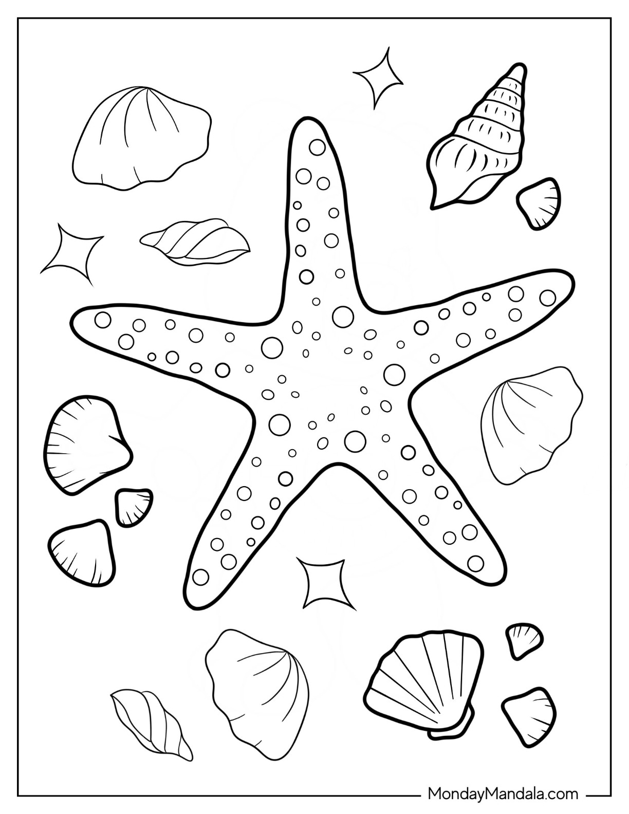 Starfish coloring pages free pdf printables