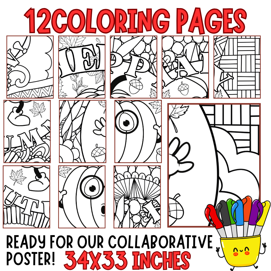 Autumn bulletin board coloring pumpkin seasonal decor collaborative poster made by teachers