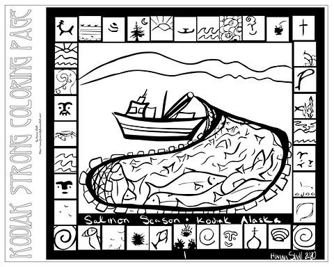 X coloring page salmon season kodiak ak by hanna sholl