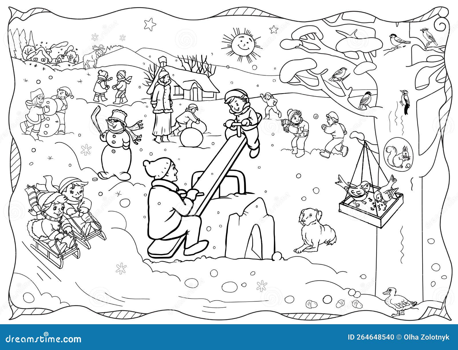 Winter coloring page large coloring poster stock vector
