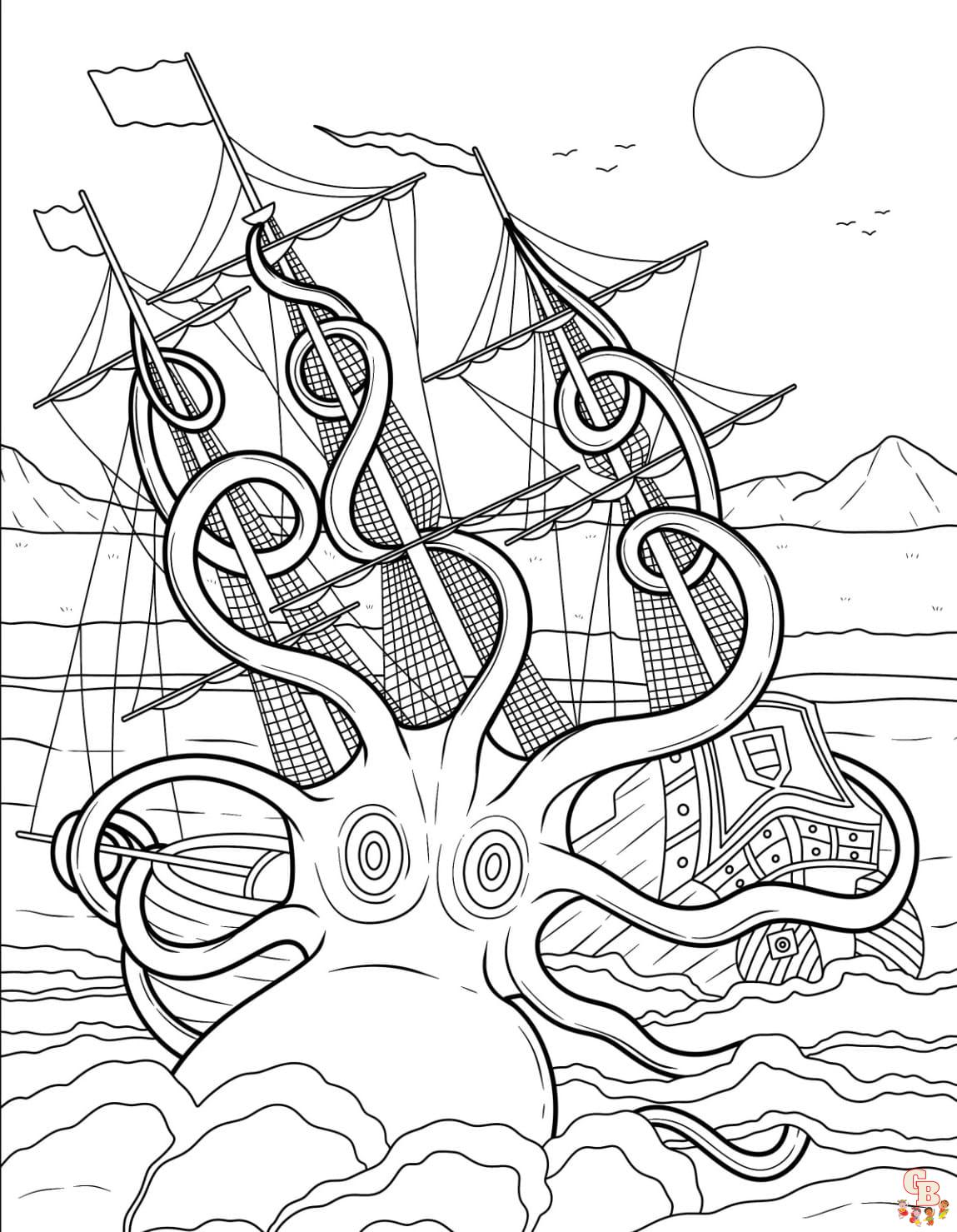 Printable kraken coloring pages free for kids and adults
