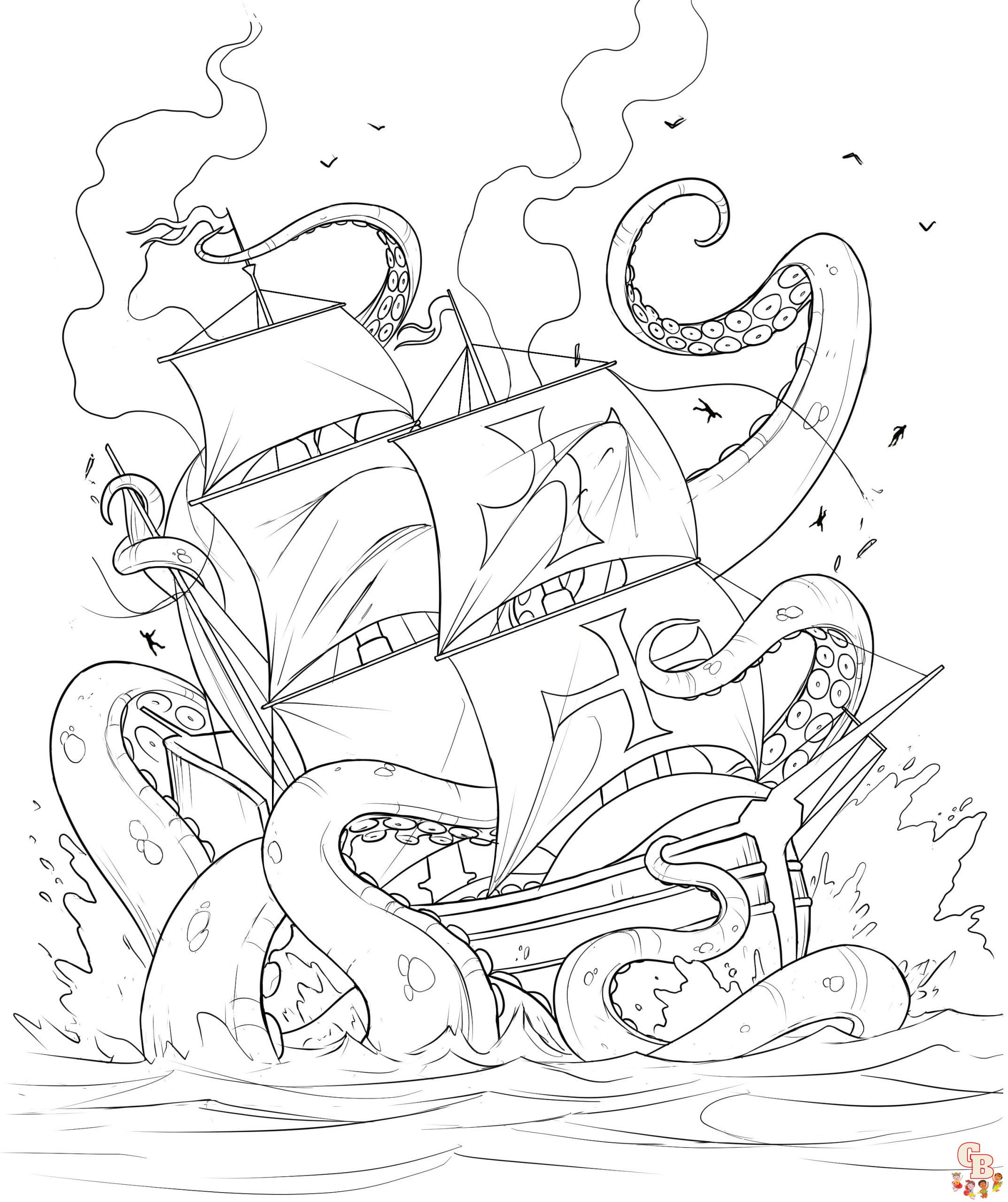 Printable kraken coloring pages free for kids and adults