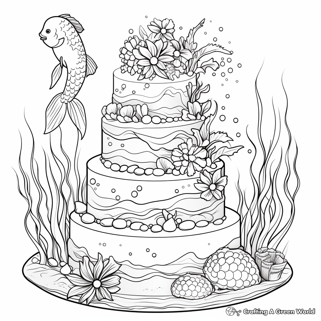 Mermaid cake coloring pages