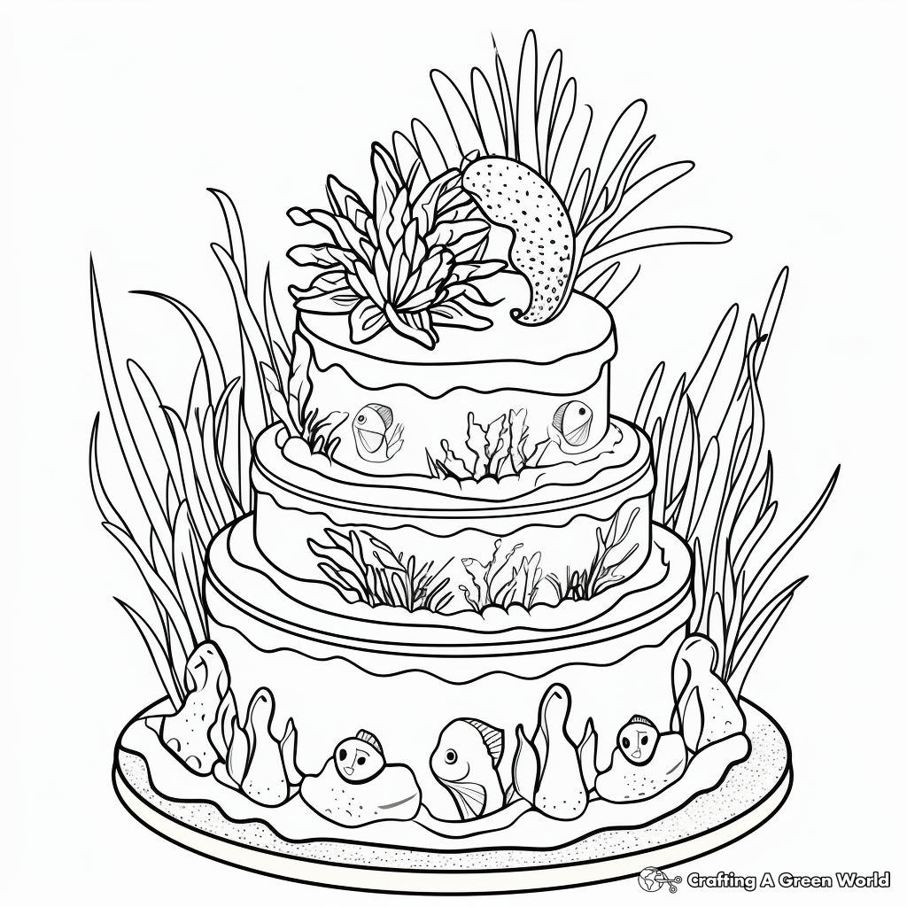 Mermaid cake coloring pages