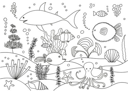 Sea coloring pages stock vector illustration and royalty free sea coloring pages clipart