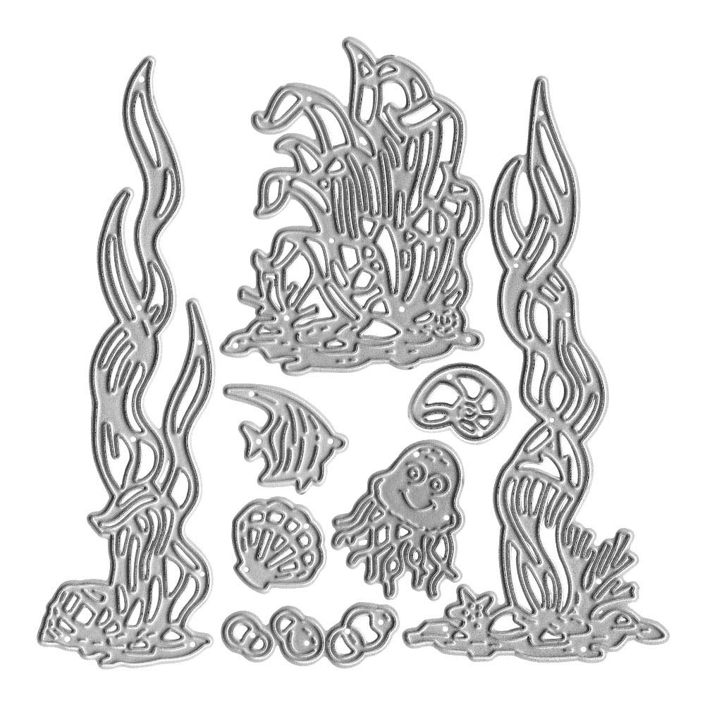 Metal ocean cutting dies embossing stencil seaweed shell jellyfish coral tropical fish die cuts for card making scrapbooking paper craft album stamps diy dãcor arts crafts sewing