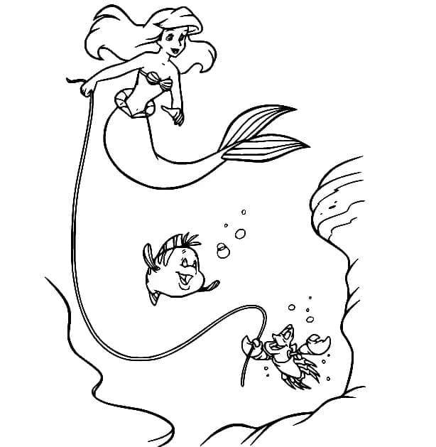 Ariel flounder and sebastian coloring page