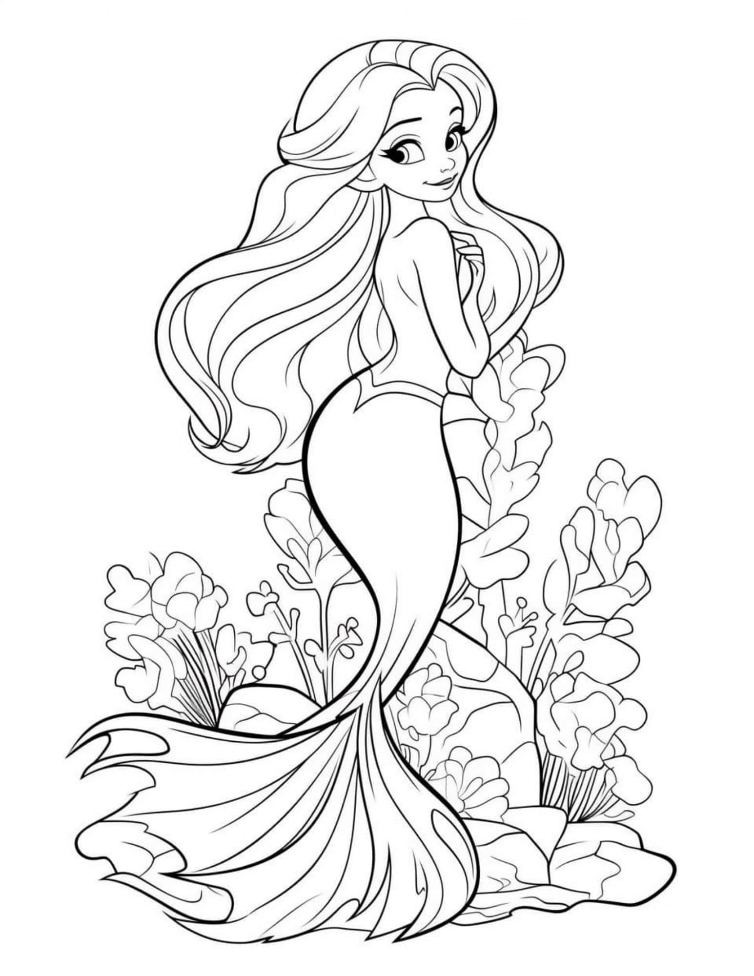 Mermaid coloring pages for kids and adults