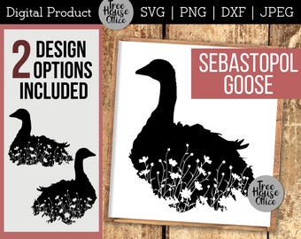 Floral sebastopol goose svg goose silhouette with flowers clip art geese with flowers svg wildflower sebastopol goose silhouette png