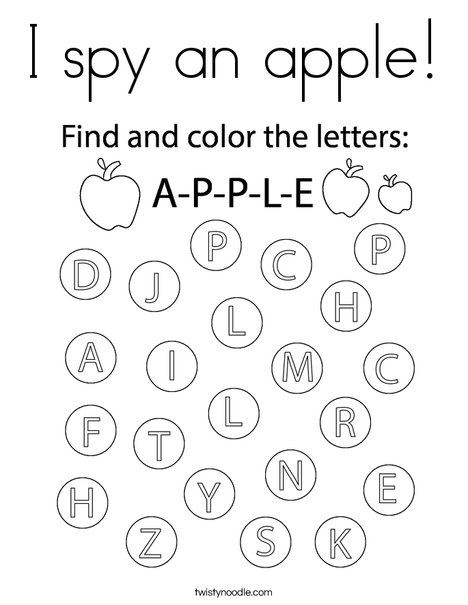 I spy an apple coloring page