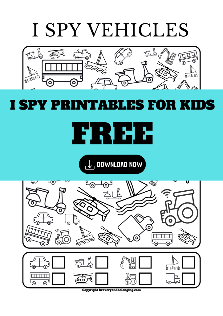 Free vehicles i spy printable coloring pages for kids