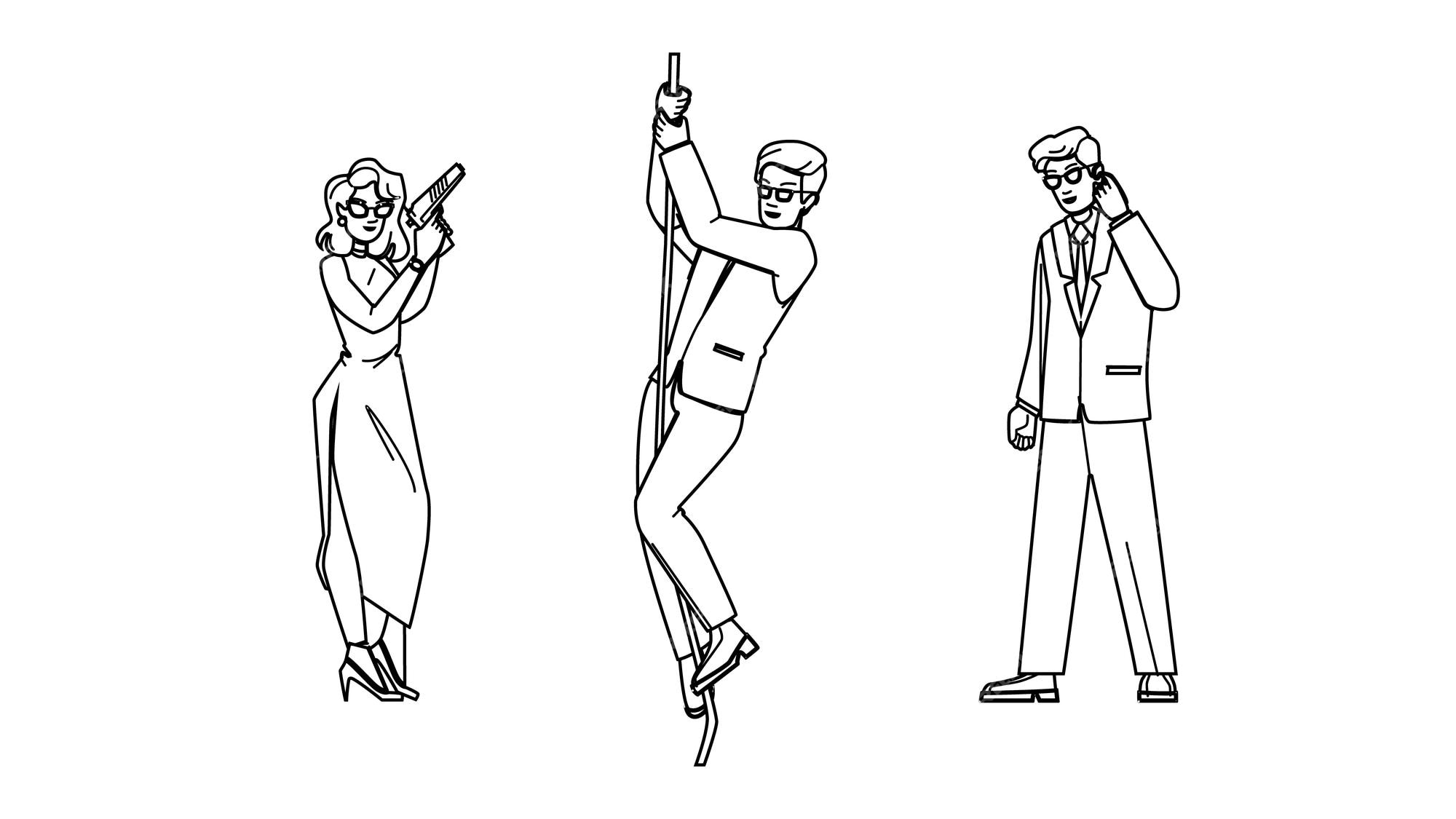 Premium vector secret agent vector spy black detective security man person hat crime silhouette gun secret agent character people black line illustration