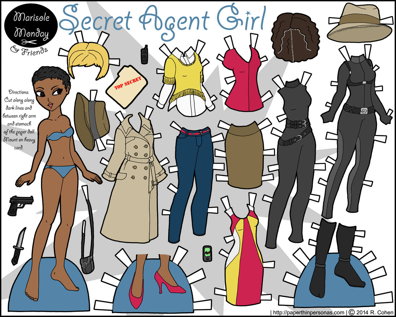 Secret agent paper doll in full color to print