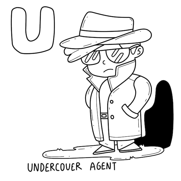 Premium vector alphabet occupation undercover agent coloring book with word