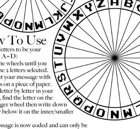 Spy decoder cipher wheel printable secret agent coded message encoder decryption digital file