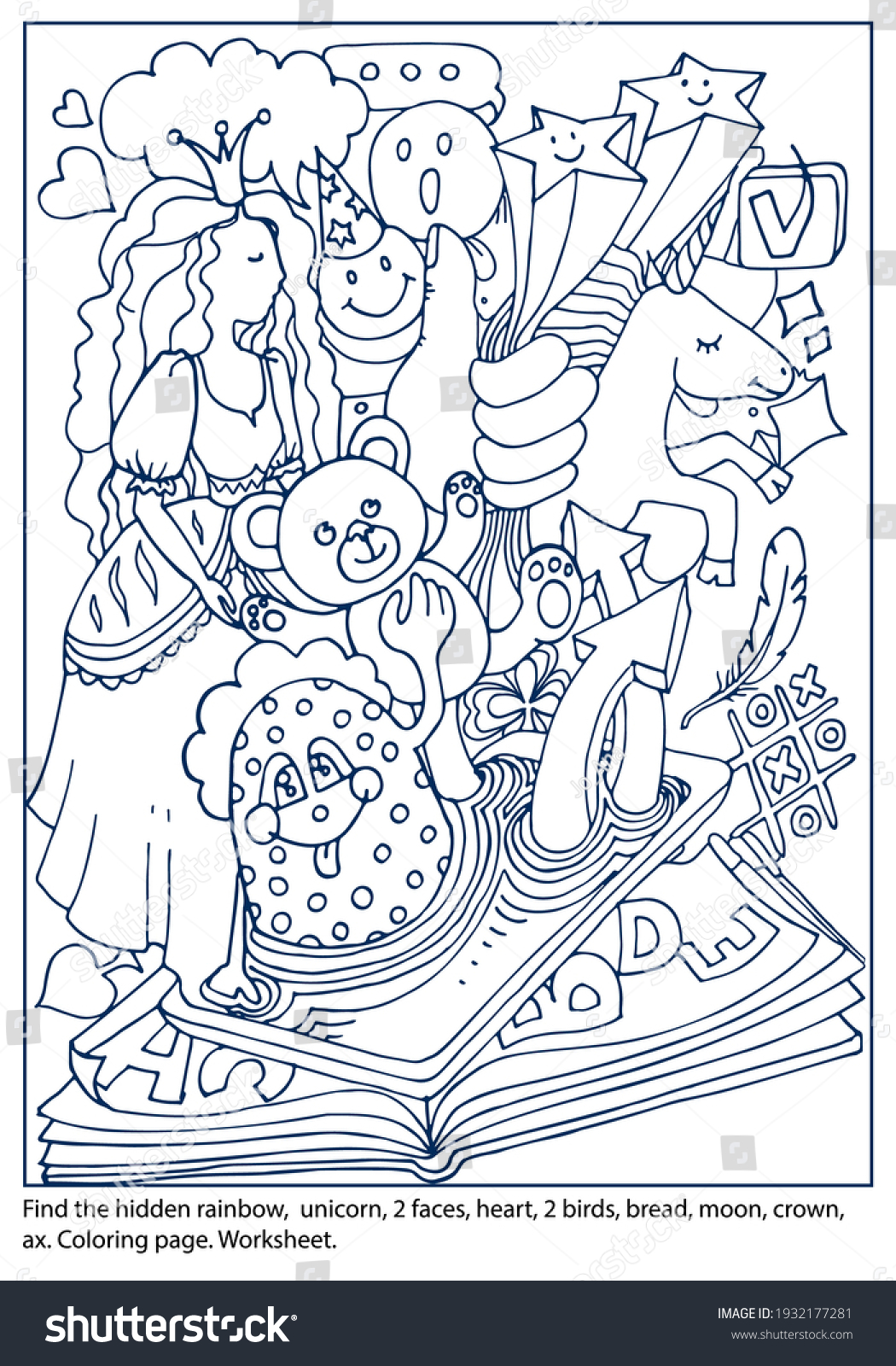 Coloring page game find hidden objects stock vector royalty free