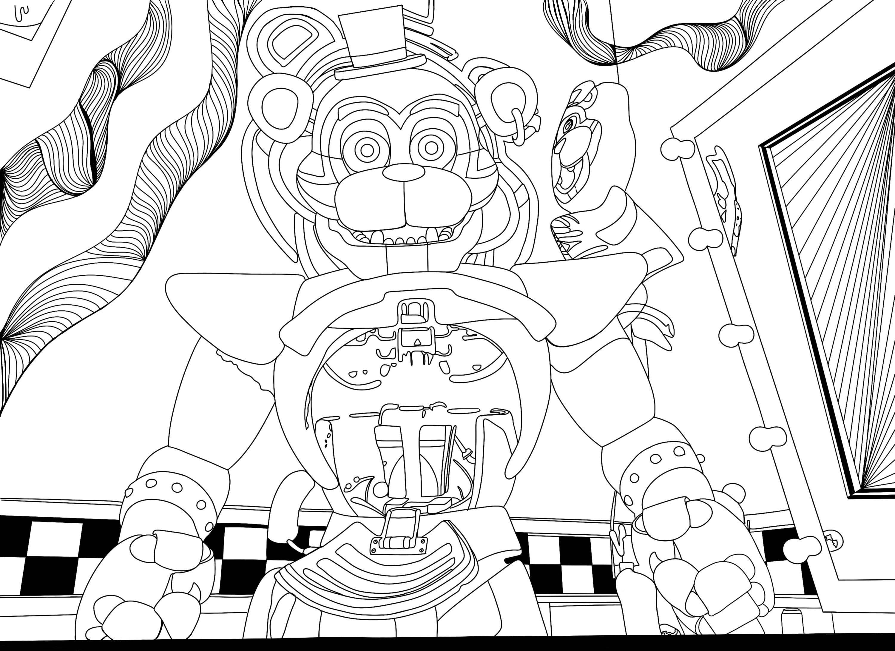A fnaf security breach freddy fasbear digital downloadable adult colouring page