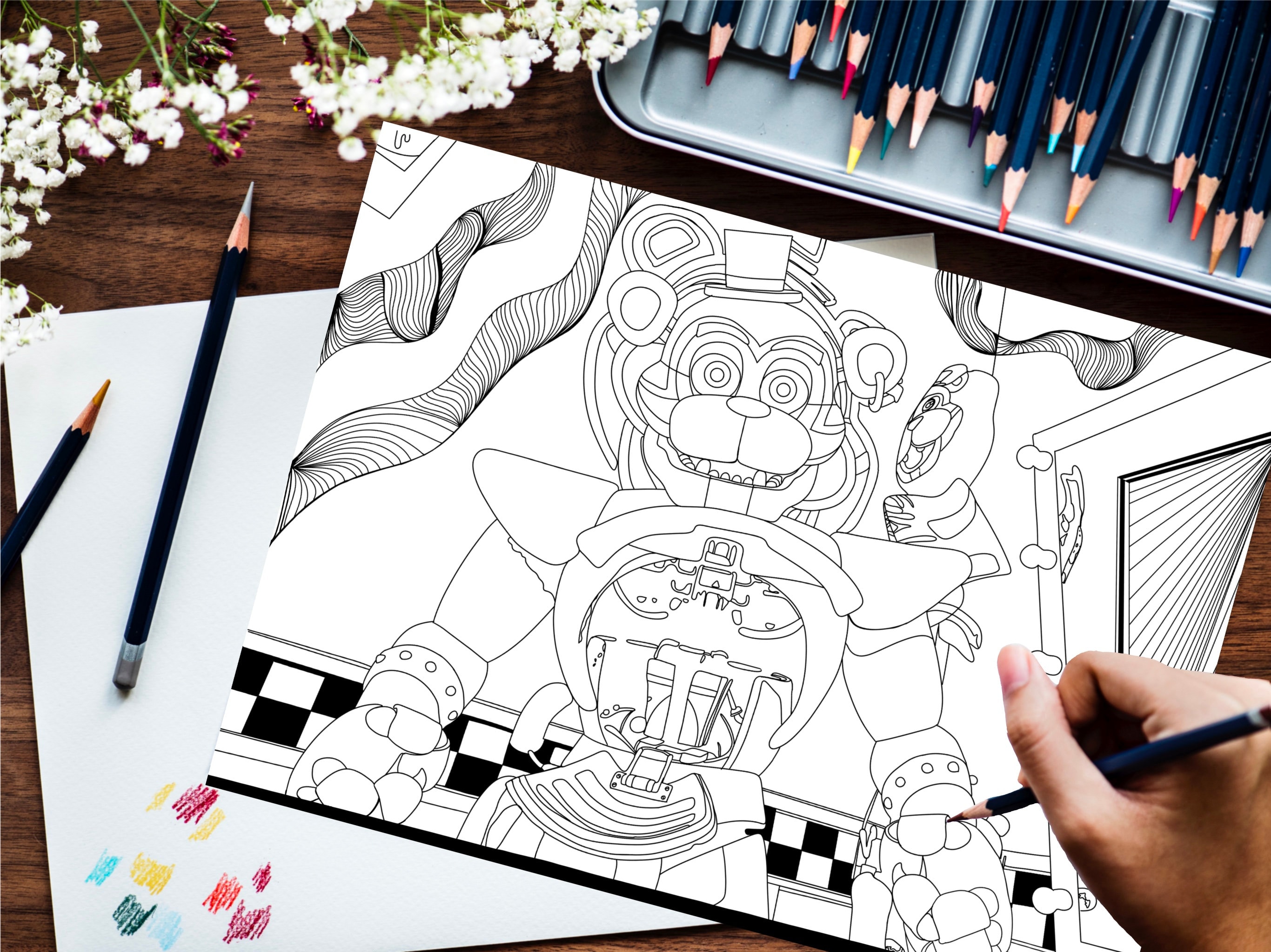 A fnaf security breach freddy fasbear digital downloadable adult colouring page