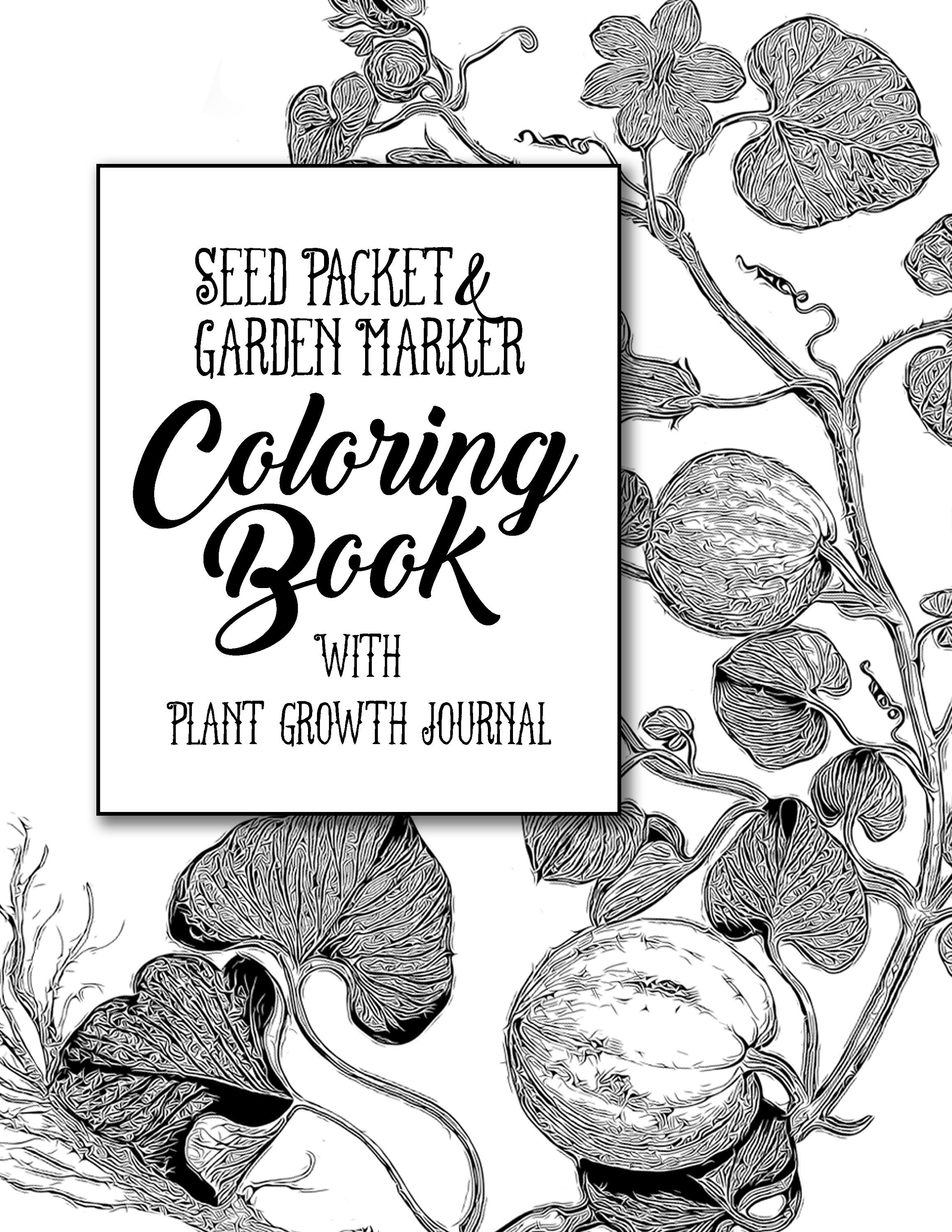 Seed packet and garden marker coloring book with plant growth journal garden plan vocab list