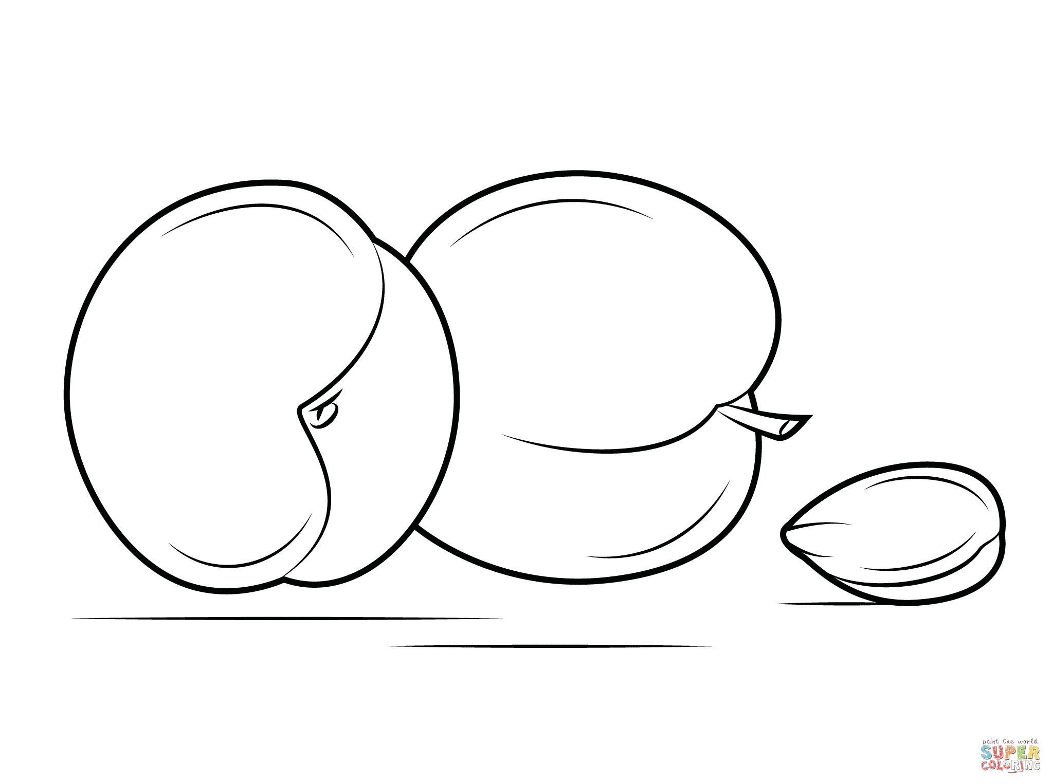Two apricots and seed coloring page free printable coloring pages