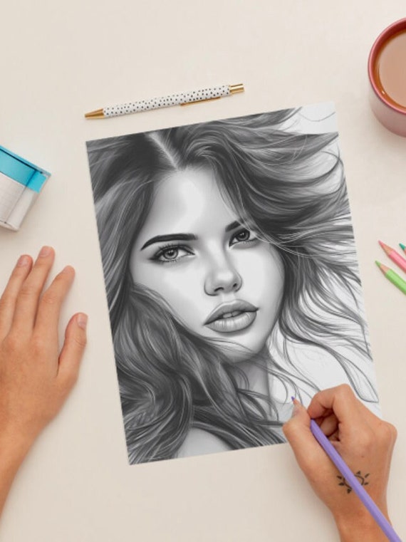 Selena gomez coloring page for adults and kids grayscale coloring page instant download digital download jpg instant download