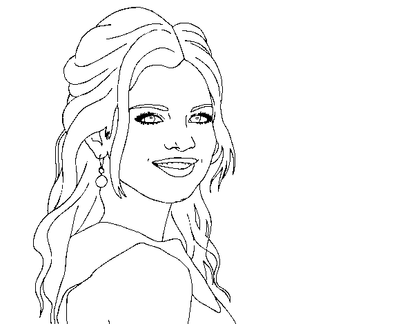 Selena gomez with curly hair coloring page