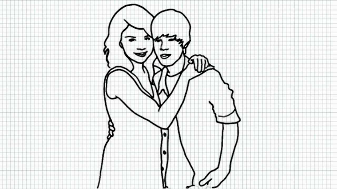 How to draw selena gomez and justin bieber