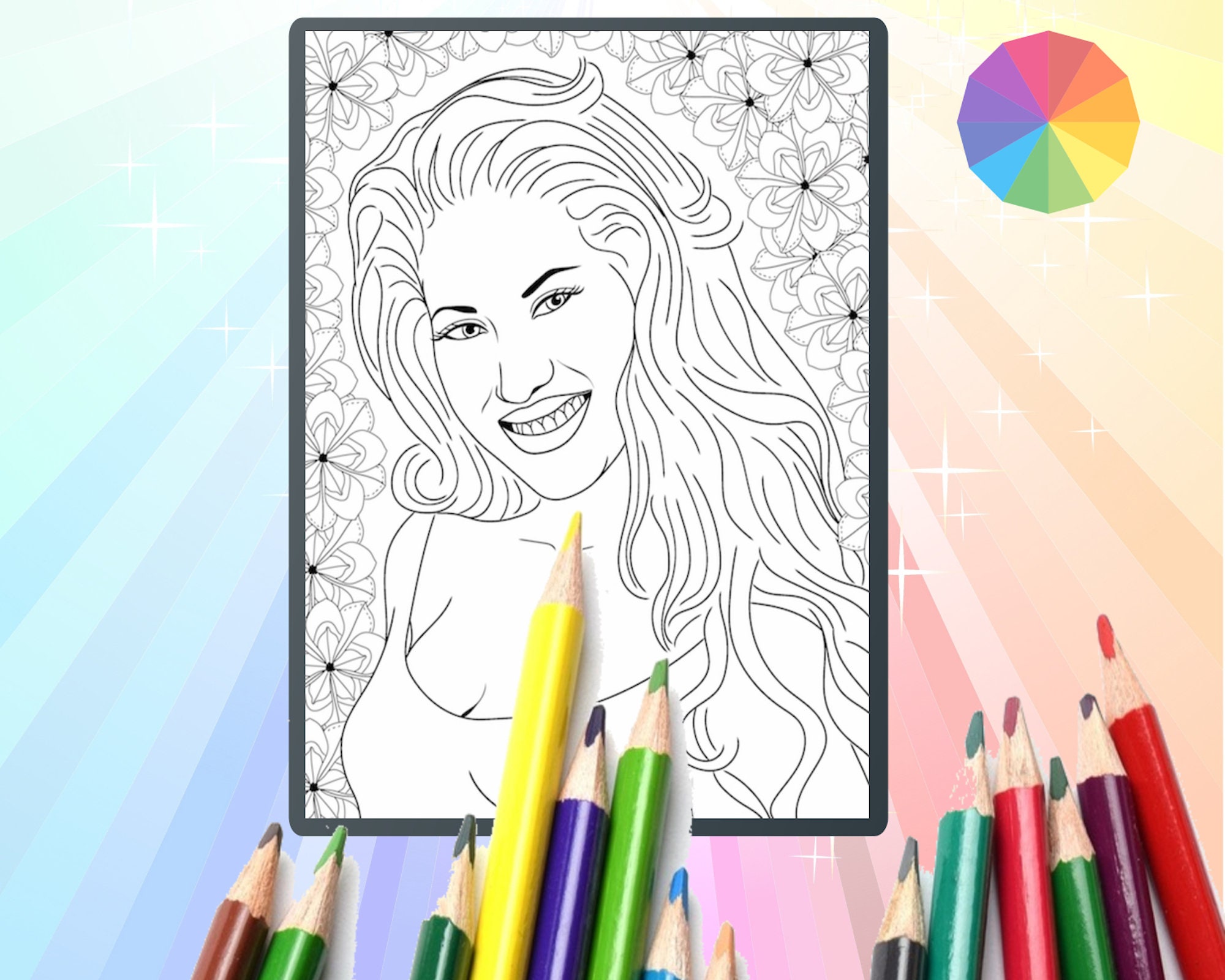 Selena coloring page printable colouring page adult color sheet instant download x