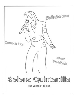 Selena quintanilla coloring sheet activity hispanic heritage printable