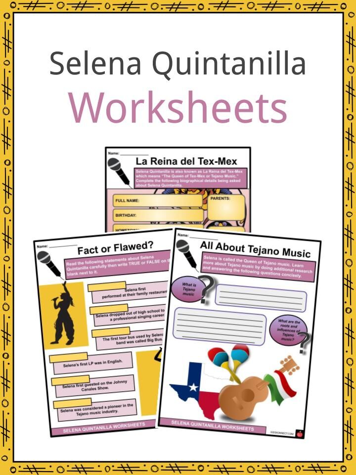 Selena quintanilla facts worksheets early life for kids