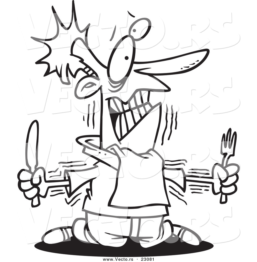 R of a cartoon hungry man with no self control